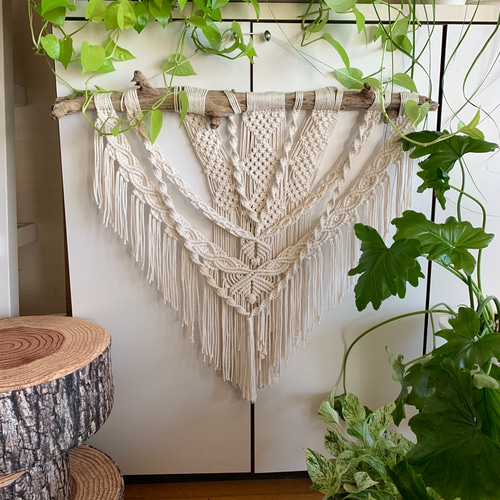 大きめマクラメ編みタペストリー（流木全長80cm） その他インテリア