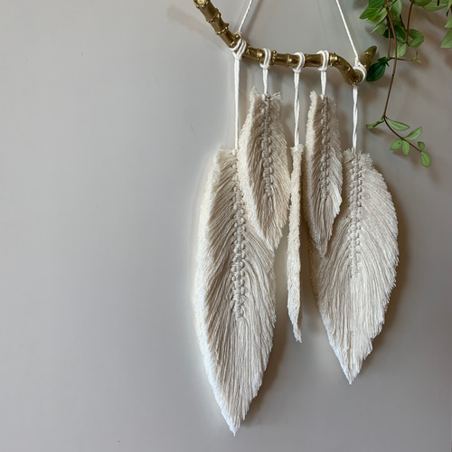 マクラメ編みタペストリー リーフデザイン その他インテリア雑貨