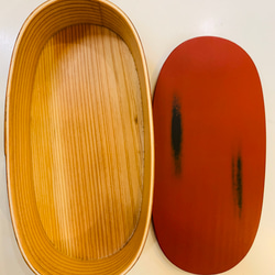 天然木使用 わっぱおひつ弁当箱（赤） 2枚目の画像