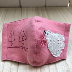 【子ども用】立体マスク　刺繍レースチャームとり柄２枚セット 5枚目の画像