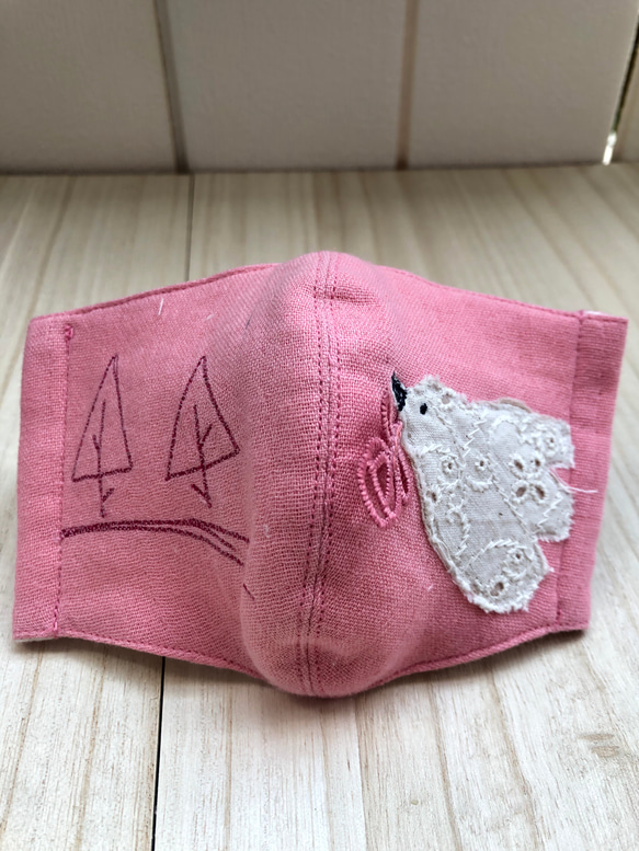 【子ども用】立体マスク　刺繍レースチャームとり柄２枚セット 5枚目の画像