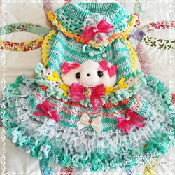 犬服　ハンドメイド　手編みフリフリワンピース♡ フリフリワンピース 胴36 犬服 毛糸 ピンク 【fm2-1554】fantastic