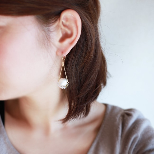 耳環/夾式耳環 albinia［rose quartz］ 第3張的照片