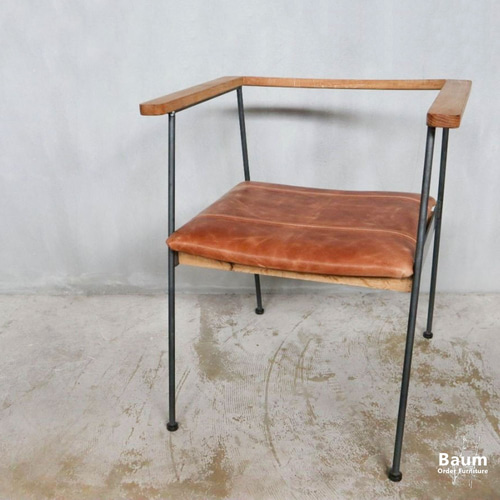 B-ARM CHAIR-02 (leather)］アイアンチェア アームチェア