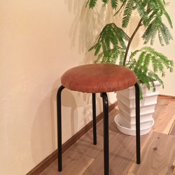 Leather Stool　レザースツール　本革　椅子　鉄脚 3枚目の画像