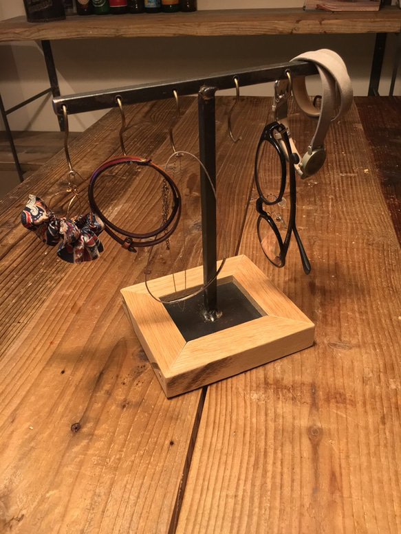 [Oak Accessory Stand] アクセサリー掛け 時計掛け ピアス掛け スタンド アイアン 5枚目の画像