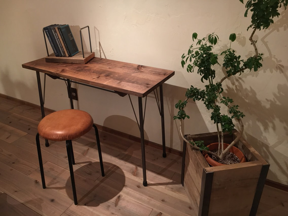 夏の福袋企画 Sugi Counter Table&Leather Stool カウンターテーブル  椅子　鉄脚　セット 1枚目の画像