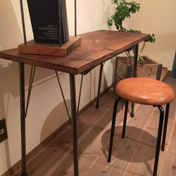 夏の福袋企画 Sugi Counter Table&Leather Stool カウンターテーブル  椅子　鉄脚　セット 2枚目の画像