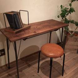 夏の福袋企画 Sugi Counter Table&Leather Stool カウンターテーブル  椅子　鉄脚　セット 3枚目の画像