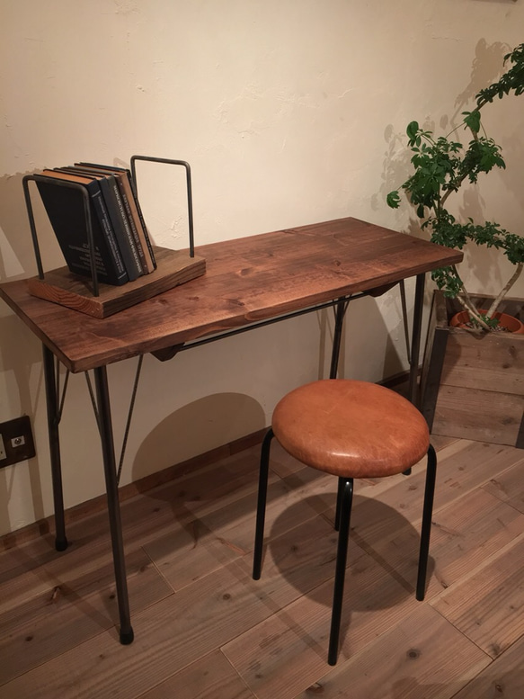 夏の福袋企画 Sugi Counter Table&Leather Stool カウンターテーブル  椅子　鉄脚　セット 3枚目の画像