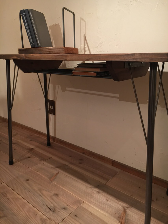 夏の福袋企画 Sugi Counter Table&Leather Stool カウンターテーブル  椅子　鉄脚　セット 4枚目の画像