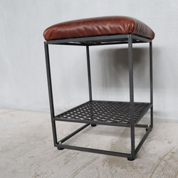 [Square Chair（Leather）]送料無料 ダイニングチェア  レザースツール アイアンスツール ‐58‐ 4枚目の画像