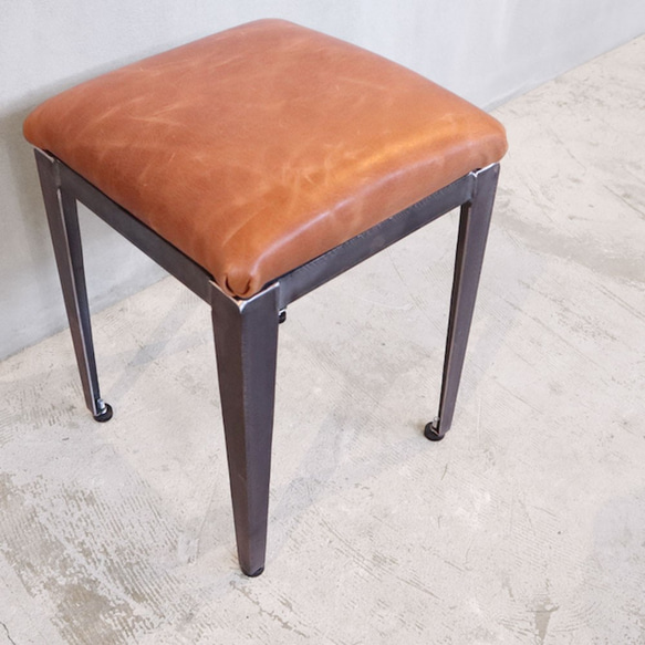 ［Angle Stool］ダイニングチェア レザー キャンバス スツール アイアン 本革 帆布 -127- 6枚目の画像