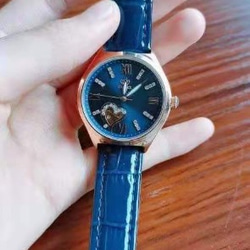 ブランドの時計女性の自動機械式時計売れ筋本革の女性の時計防水女性の時計、青いベルトと青い文字盤 1枚目の画像