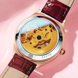 ブランドの時計女性の自動機械式時計売れ筋本革の女性の時計防水女性の時計、青いベルトと青い文字盤 3枚目の画像