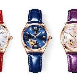 ブランドの時計女性の自動機械式時計売れ筋本革の女性の時計防水女性の時計、青いベルトと青い文字盤 4枚目の画像
