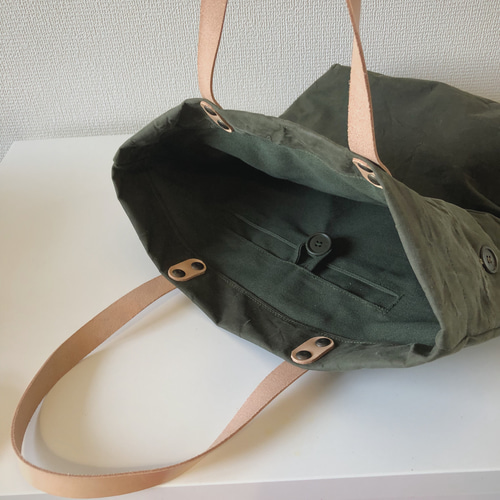 【1点物】アメリカ軍ビンテージ　トートバッグ　レザーハンドル　ミリタリー　US 1点物】アメリカ軍ビンテージ トートバッグ レザーハンドル ミリタリー