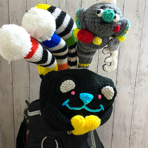 ゴルフ アイアンカバー ハンドメイド 歌舞伎柄(市松模様)ボア生地 