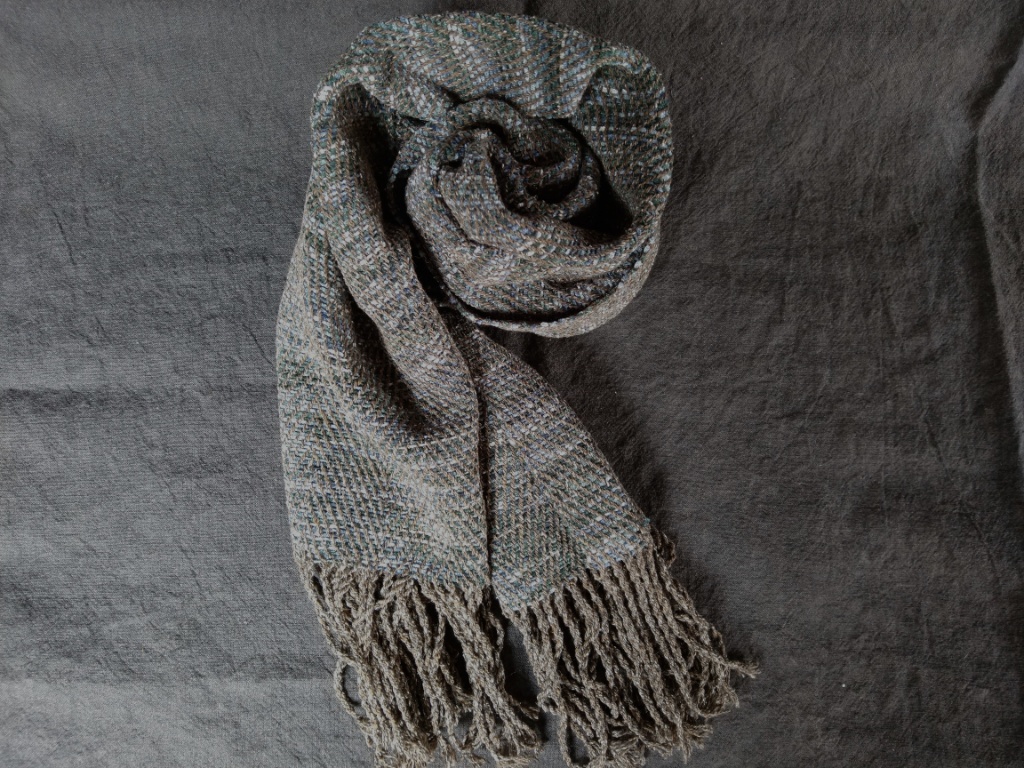 絹のマフラー（青緑・茶色）