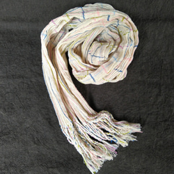 絹のマフラー（強撚糸・白・格子） 2枚目の画像
