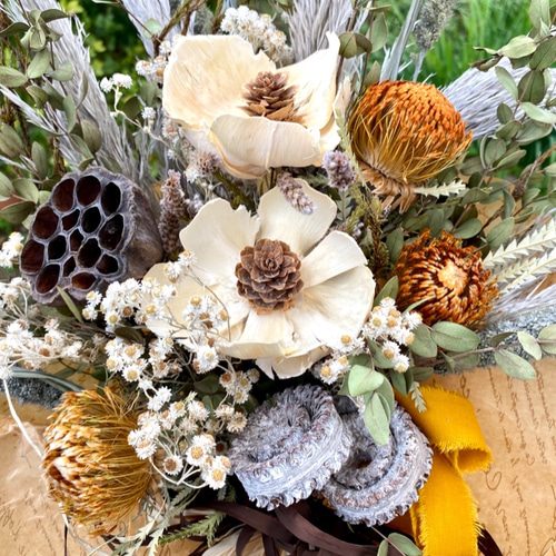 リューカデンドロンのシャビーなスワッグリース　カワラハハコ　ドライフラワー 0_1d159ed91d031401d43195996737