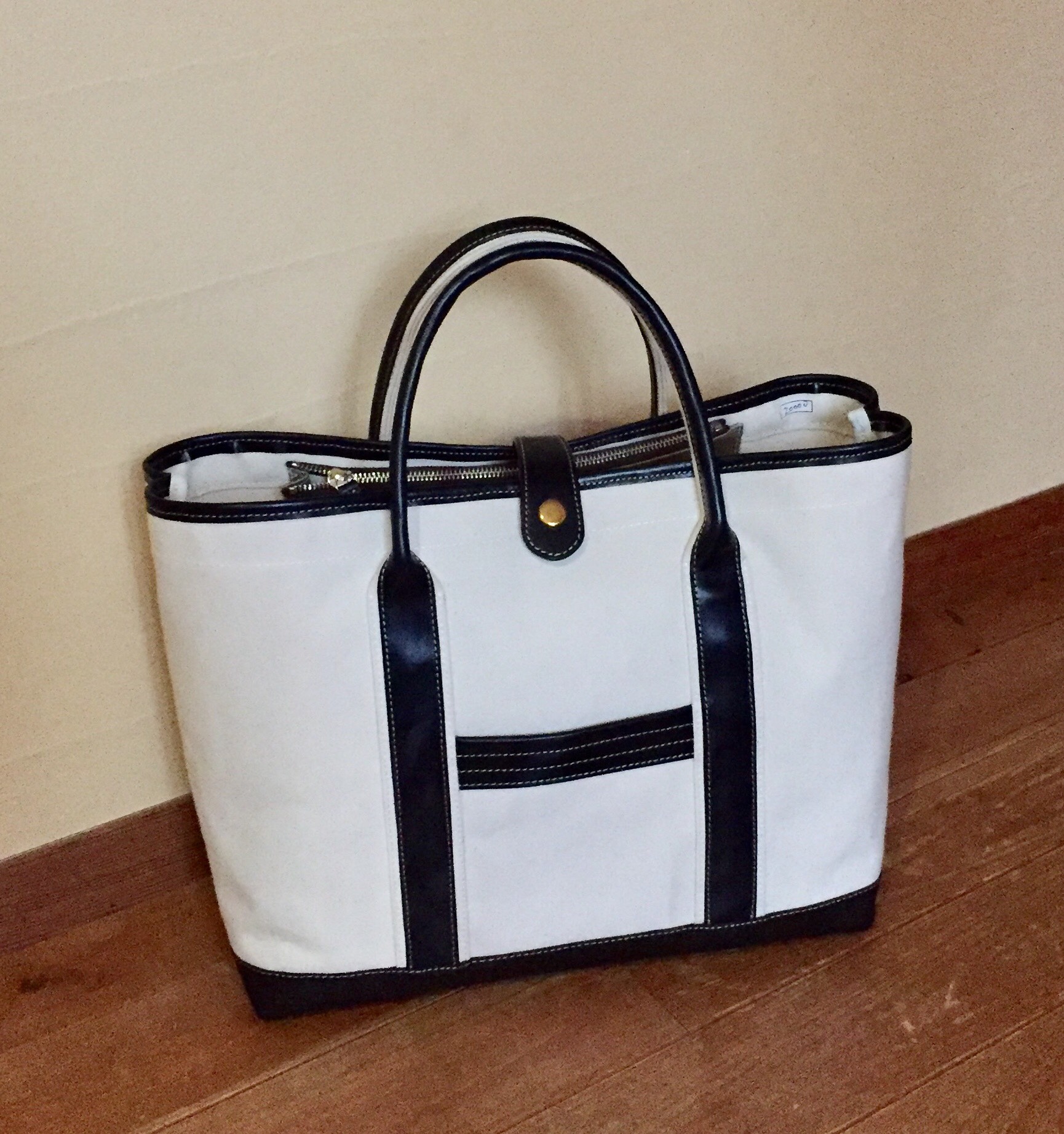 NEW自立が便利♪帆布&黒革トートバック