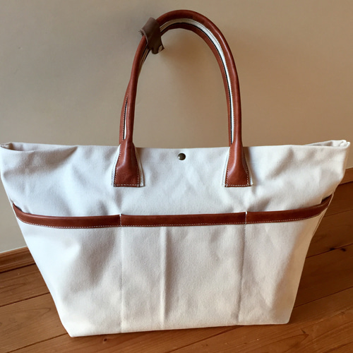 【新品未使用】布製バッグ 倉敷産帆布×本革】2way ショルダーバッグ バイカラー(生成り
