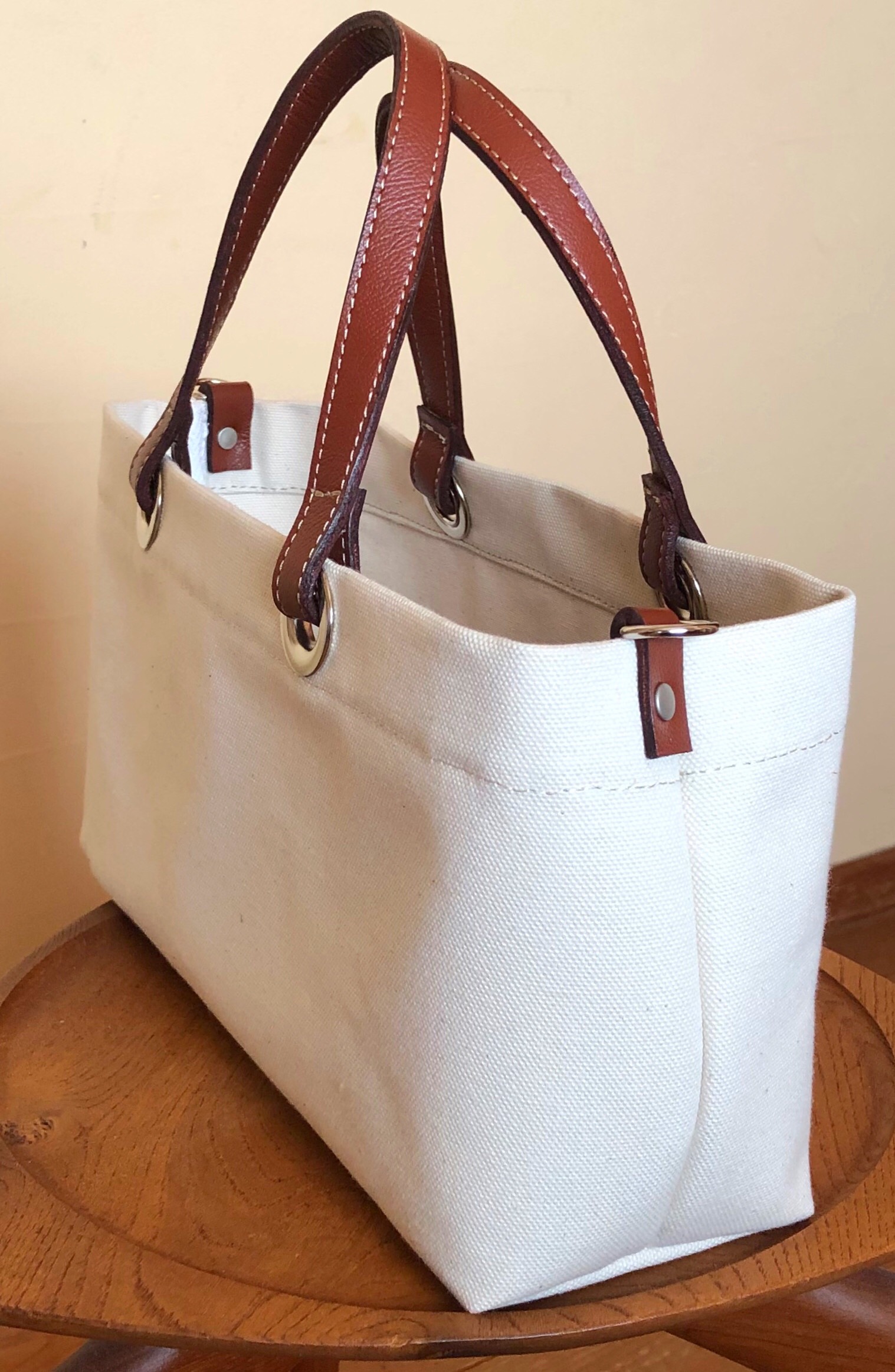 ♡蓋付横長生成り帆布トートバッグ