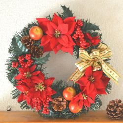 商品名【聖鈴】ゆきこ❤ポインセチアのクリスマスリース* 冬リース 商品名【聖鈴】ゆきこ❤ポインセチアのクリスマスリース* 冬リース