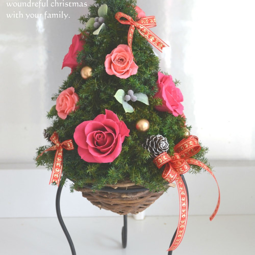 プライスダウン！華やかな薔薇のクリスマスツリー＊プリザーブド