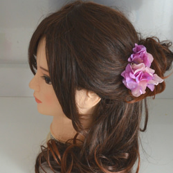 浴衣に紫陽花の髪飾り＊モーブピンク（Uピン仕立て・３本セット） 5枚目の画像