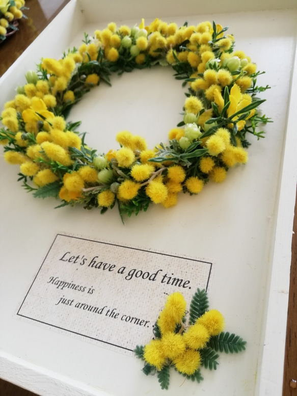 『Wood frame wreath～ミモザ～』L　定型外発送OK 4枚目の画像