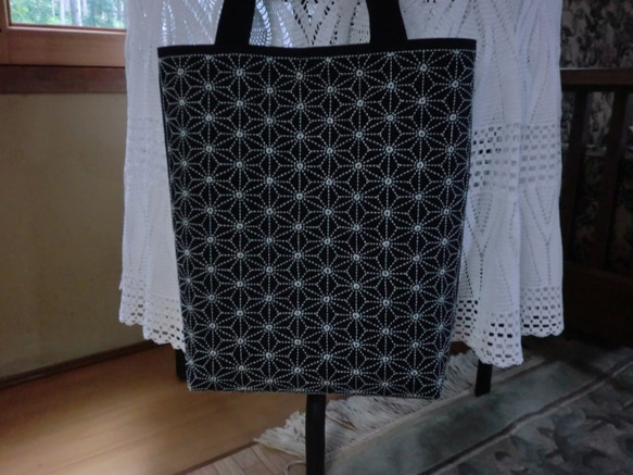 現在受注製作 （和装に良く合う 本藍染布 刺し子： 全面麻の葉文様