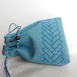 ミニ巾着　（　藍染め布　刺し子） 1枚目の画像