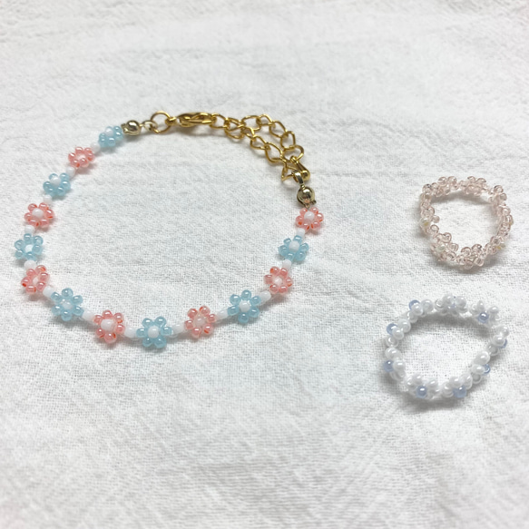 韓国で大人気♡* ビーズブレスレット&リング ビーズバングル 韓国アクセサリー ビーズアクセサリー リング ブレスレット 3点