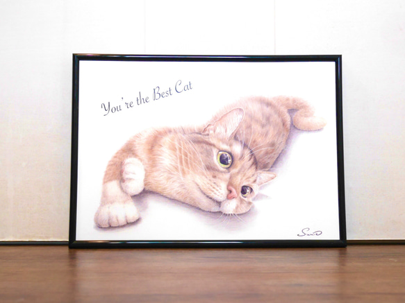 リアルな猫のアートポスター 色鉛筆画  A4サイズ　猫好きさん必見 2枚目の画像
