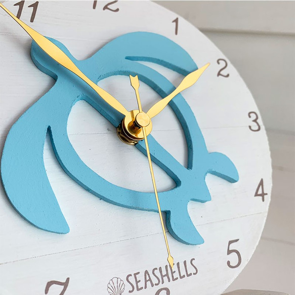 ハワイアン海亀のスタンド時計　ホヌのロゴデザイン　木製置き時計　小さめサイズ　 6枚目の画像