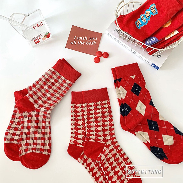 Christmas Eve クリスマス新年ギフト靴下ソックスレターモリシリーズ吸汗性カレッジスタイル和靴下 7枚目の画像