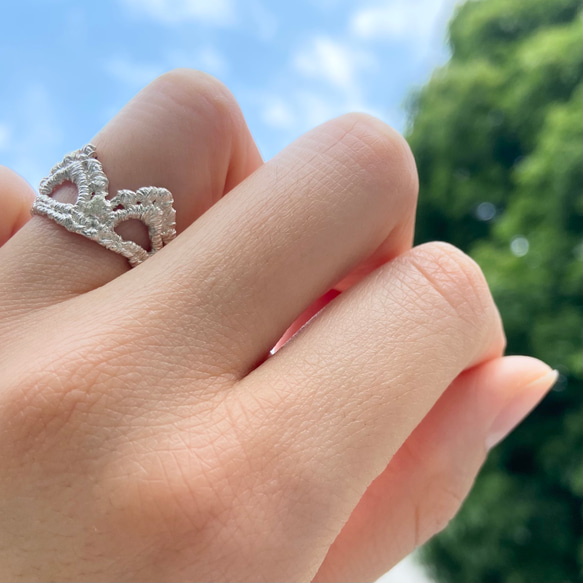 Floaty crown lace ring (SV) 3枚目の画像