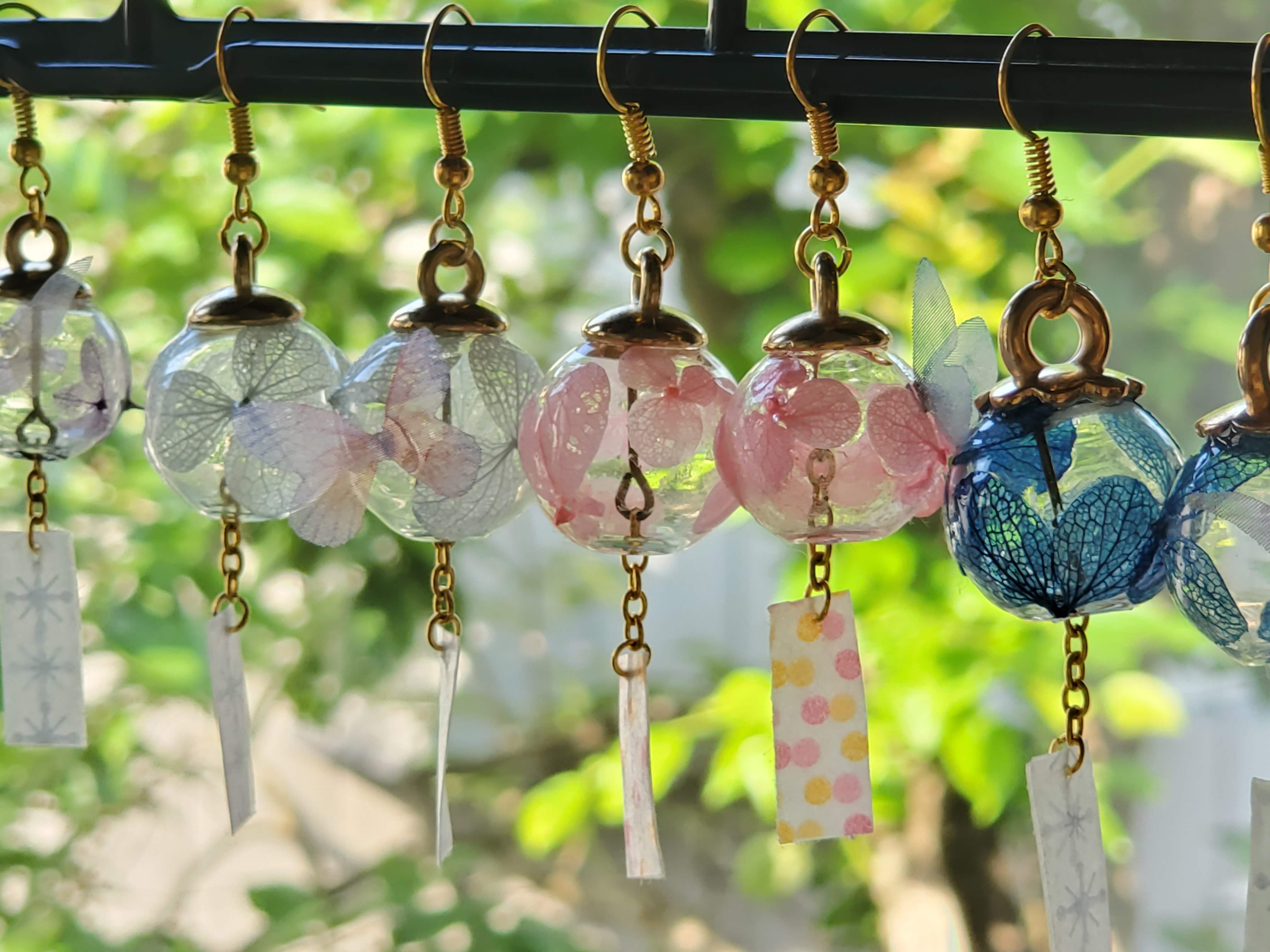オーダーメイド】あじさい風鈴ピアス/イヤリング 短冊 ピアス