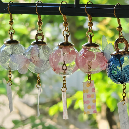 オーダーメイド】あじさい風鈴ピアス/イヤリング 短冊 ピアス（フック 