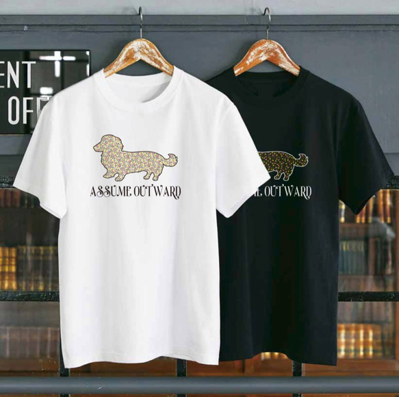 送料無料】 ダックスフンド ミニチュアダックス 花柄 Tシャツ T