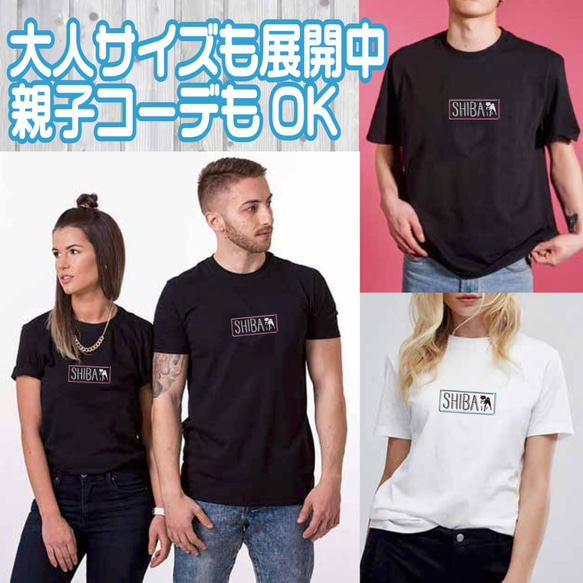 【送料無料】 子供服 柴犬 豆柴 黒柴 ボックスロゴ Tシャツ 4枚目の画像