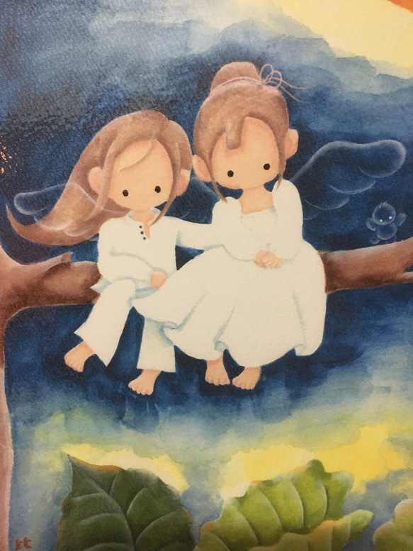 屋久島の森の2人の天使 A4サイズポスター　屋久島　クワズイモ　屋久杉　夜　贈り物　こだま　歌声 2枚目の画像