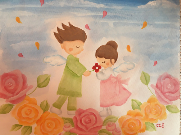 巡り会う2人A4サイズポスター　ツインレイ　結婚　天使　結婚贈り物　恋愛　薔薇　 2枚目の画像