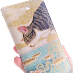 ＜iPhone＞手帳型スマホケース ベルト無し 内側印刷対応　猫  キジトラ白 サバトラ白 トラ猫 シマ猫 <調和> 5枚目の画像