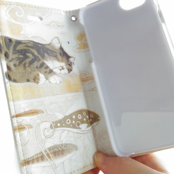 ＜iPhone＞手帳型スマホケース ベルト無し 内側印刷対応　猫  キジトラ白 サバトラ白 トラ猫 シマ猫 <調和> 7枚目の画像