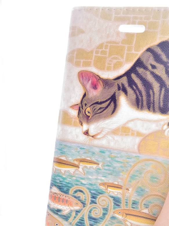 ＜iPhone＞手帳型スマホケース ベルト無し 内側印刷対応　猫  キジトラ白 サバトラ白 トラ猫 シマ猫 <調和> 6枚目の画像