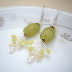 Olive Jade天然石材和樹枝耳環SV925 第2張的照片