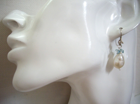一枚巴洛克式珍珠耳環磷灰石立方氧化鋯SV925 第5張的照片